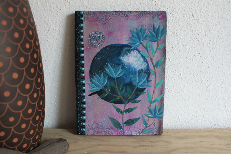 Blue flowers, water symbol plant painting