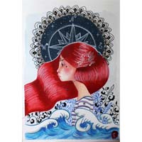 Compass rose, painting of a woman ready for adventure