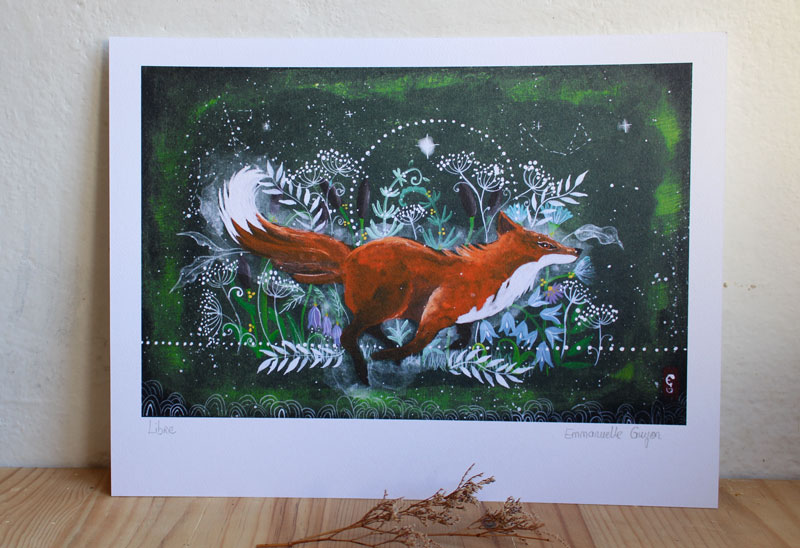 Free, a painting of a fox in search of light and infinite horizons