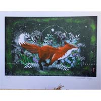 Free, painting fox running in the countryside