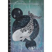 Whale under the stars, white cetacean painting